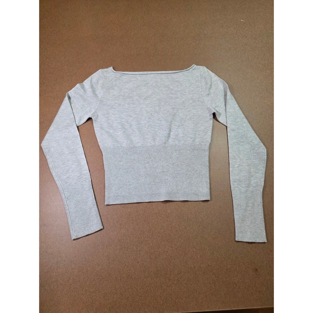 Garage Women Grey Fitted Boatneck Sweater Long Sleeve Ribbed Knit Top Size M NWT